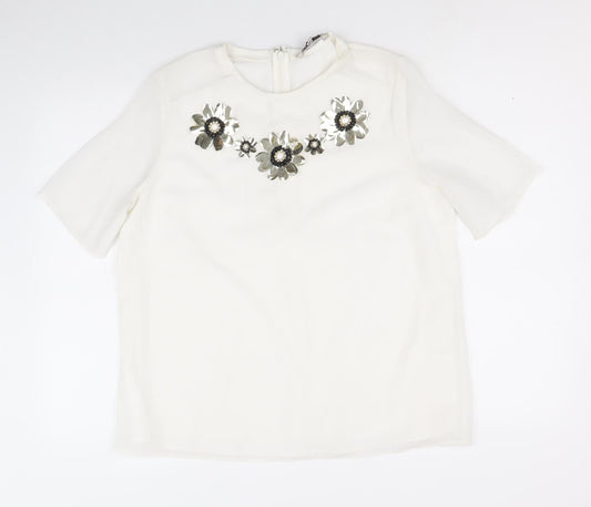 Limited Edition Womens White Polyester Basic T-Shirt Size 14 Scoop Neck