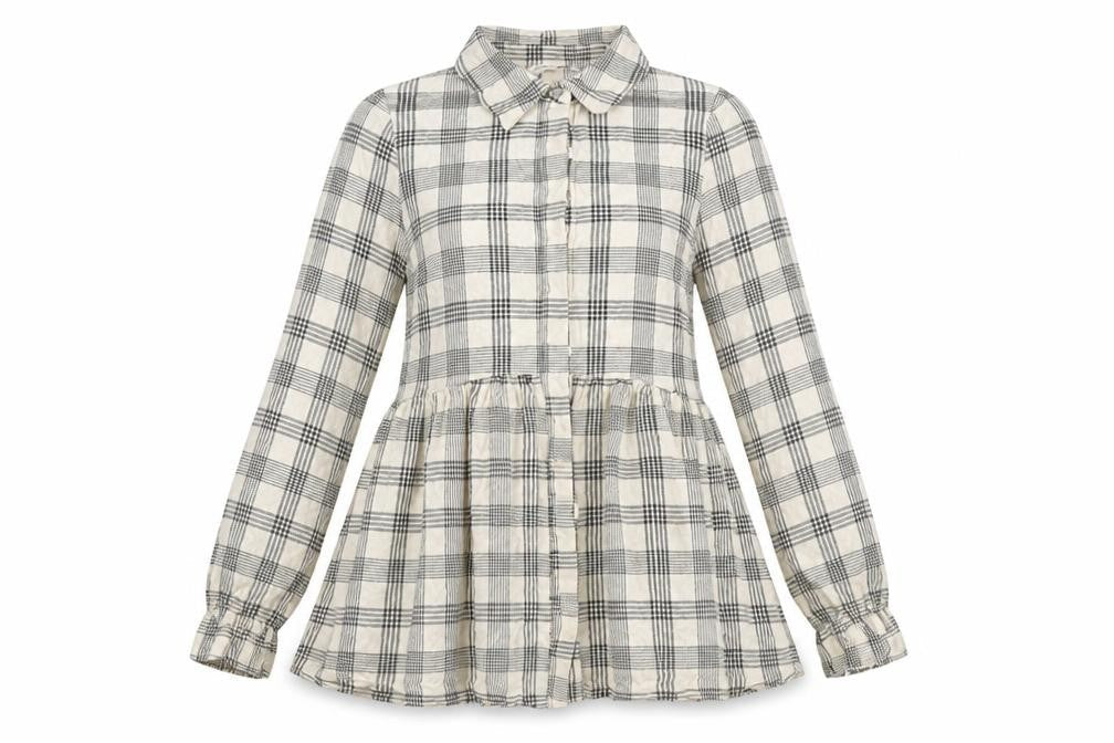 PEP&CO Womens Beige Plaid Viscose Basic Button-Up Size 8 Collared - Peplum