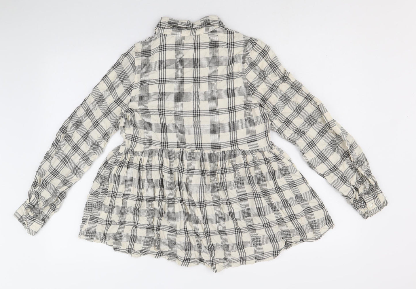 PEP&CO Womens Beige Plaid Viscose Basic Button-Up Size 8 Collared - Peplum