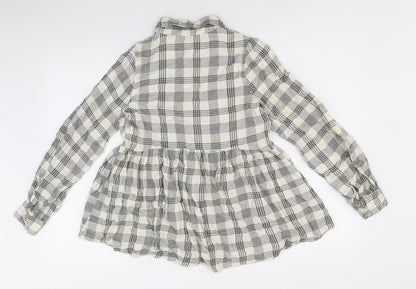 Pep&Co Womens Beige Plaid Viscose Basic Button-Up Size 8 Collared - Peplum