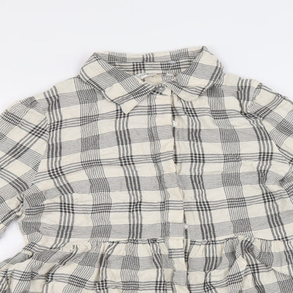 Pep&Co Womens Beige Plaid Viscose Basic Button-Up Size 8 Collared - Peplum