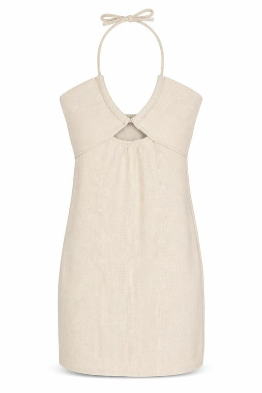 PRETTYLITTLETHING Womens Beige Polyacrylate Fibre Mini Size 10 Halter Tie