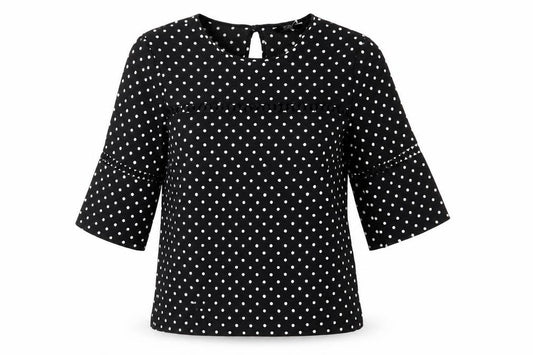 F&F Womens Black Polka Dot Polyester Basic Blouse Size 8 Round Neck