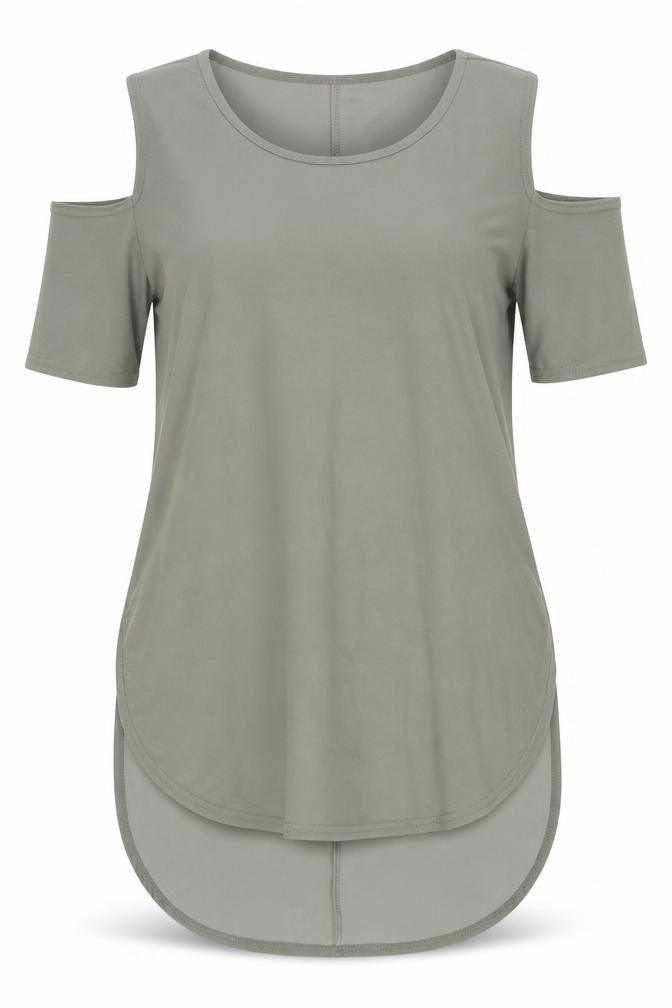 Boohoo Womens Green Viscose Basic Blouse Size S Scoop Neck - Cold Shoulder