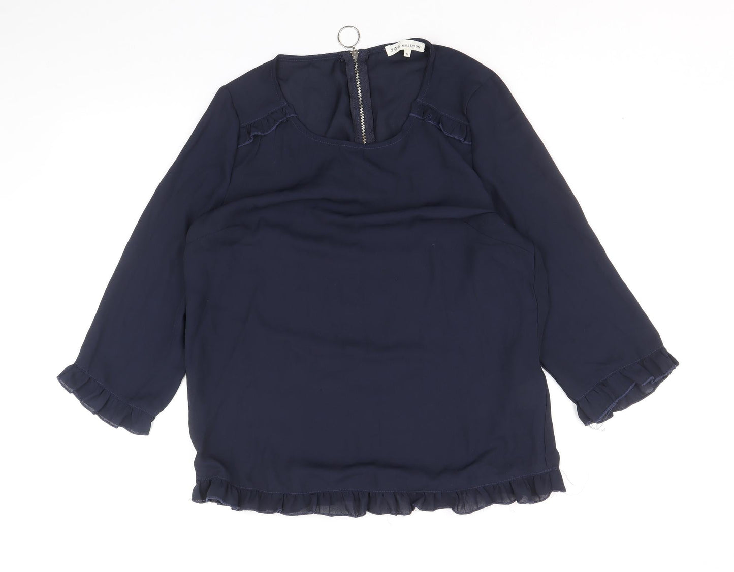 Millenium Womens Blue Polyester Basic Blouse Size M Scoop Neck