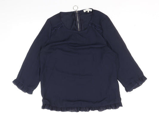 Millenium Womens Blue Polyester Basic Blouse Size M Scoop Neck