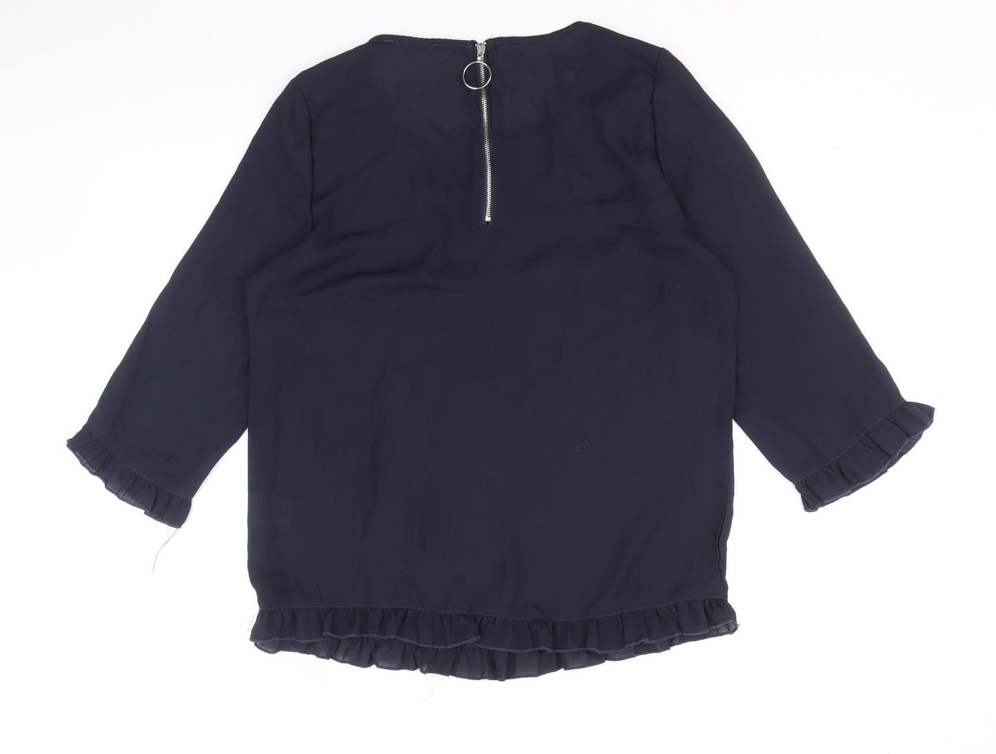 Millenium Womens Blue Polyester Basic Blouse Size M Scoop Neck