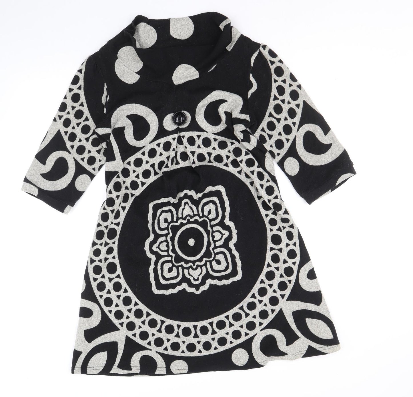 Stella Womens Black Geometric Polyacrylate Fibre Jumper Dress Size S Cowl Neck Pullover