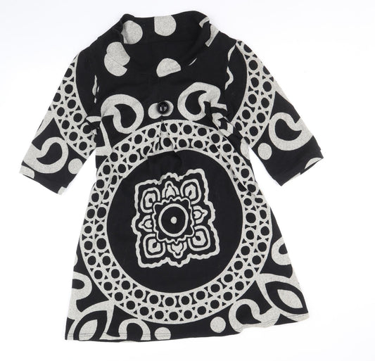 Stella Womens Black Geometric Polyacrylate Fibre Jumper Dress Size S Cowl Neck Pullover