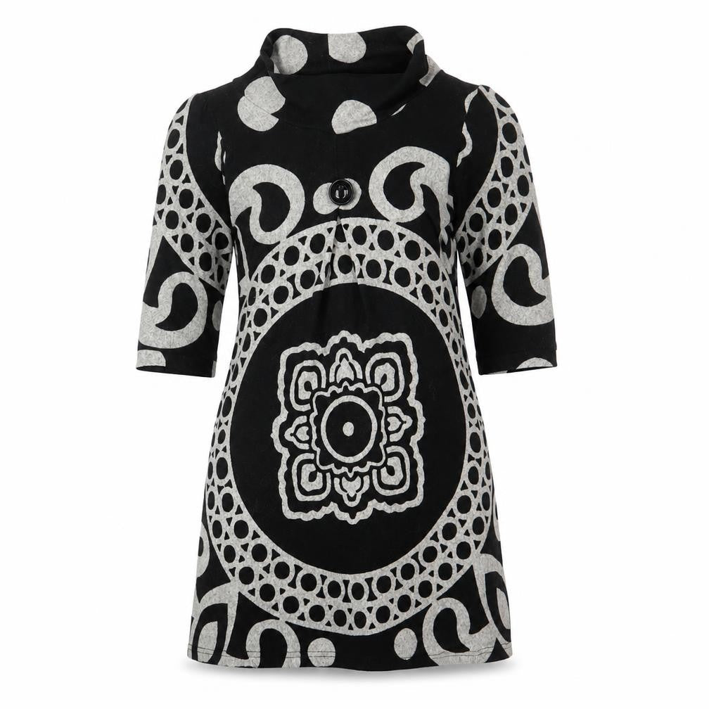 Stella Womens Black Geometric Polyacrylate Fibre Jumper Dress Size S Cowl Neck Pullover