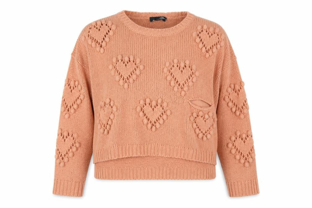 Miso Womens Pink Round Neck Acrylic Pullover Jumper Size 10 - Heart Pattern