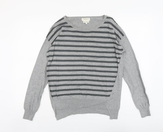 NEXT Womens Grey Round Neck Striped Cotton Pullover Jumper Size 10