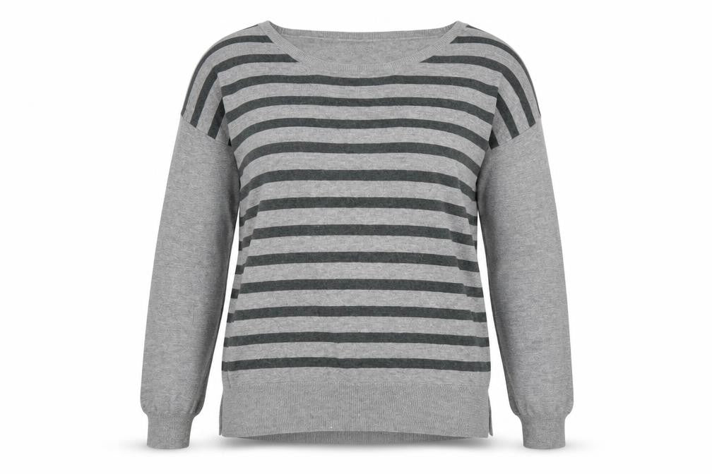 NEXT Womens Grey Round Neck Striped Cotton Pullover Jumper Size 10