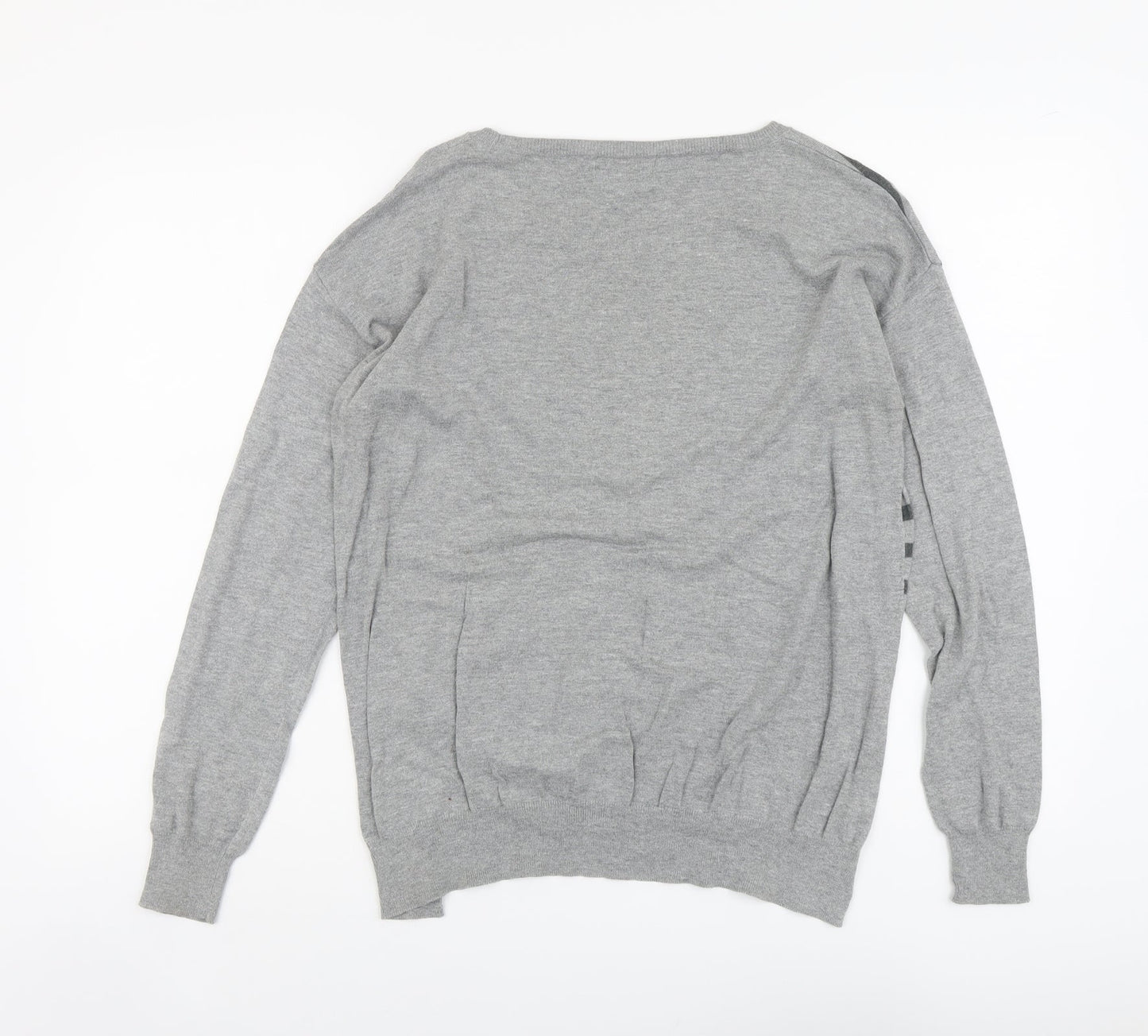 NEXT Womens Grey Round Neck Striped Cotton Pullover Jumper Size 10