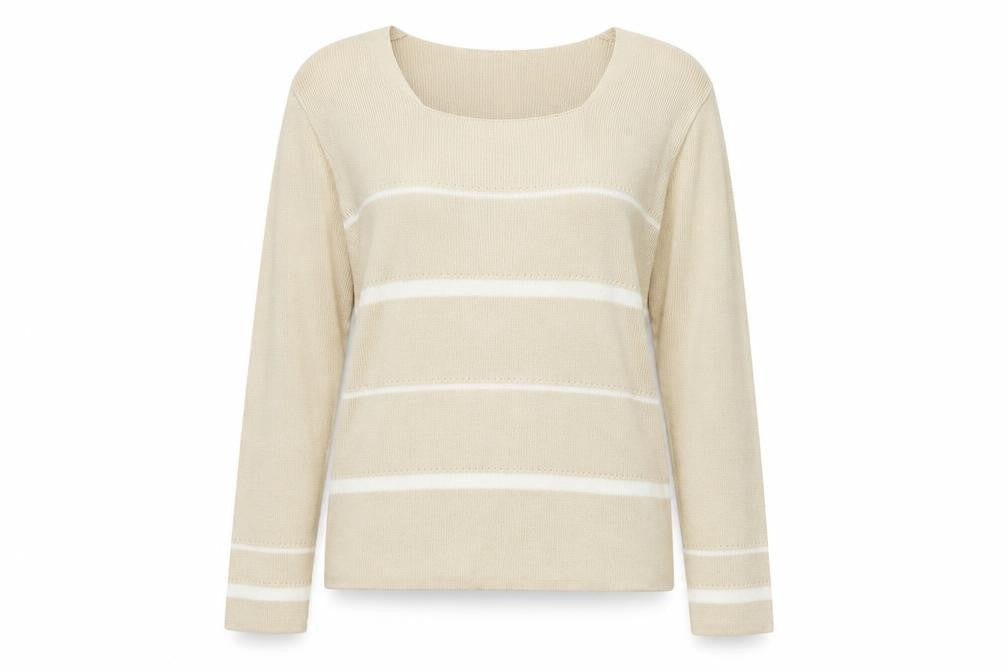 BHS Womens Beige Square Neck Striped Acrylic Pullover Jumper Size 16