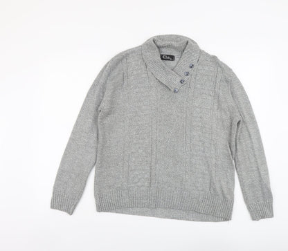 CHIC Womens Grey V-Neck Acrylic Pullover Jumper Size M