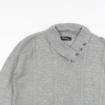 CHIC Womens Grey V-Neck Acrylic Pullover Jumper Size M