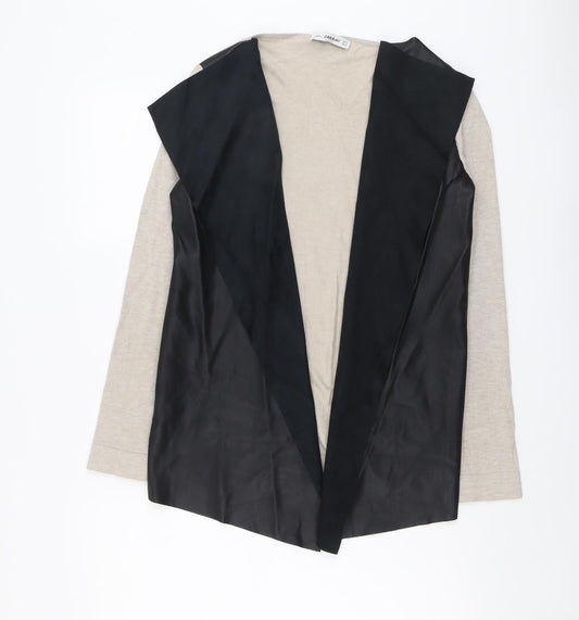 Zara Womens Beige V-Neck Polyester Cardigan Jumper Size M - PU Detail