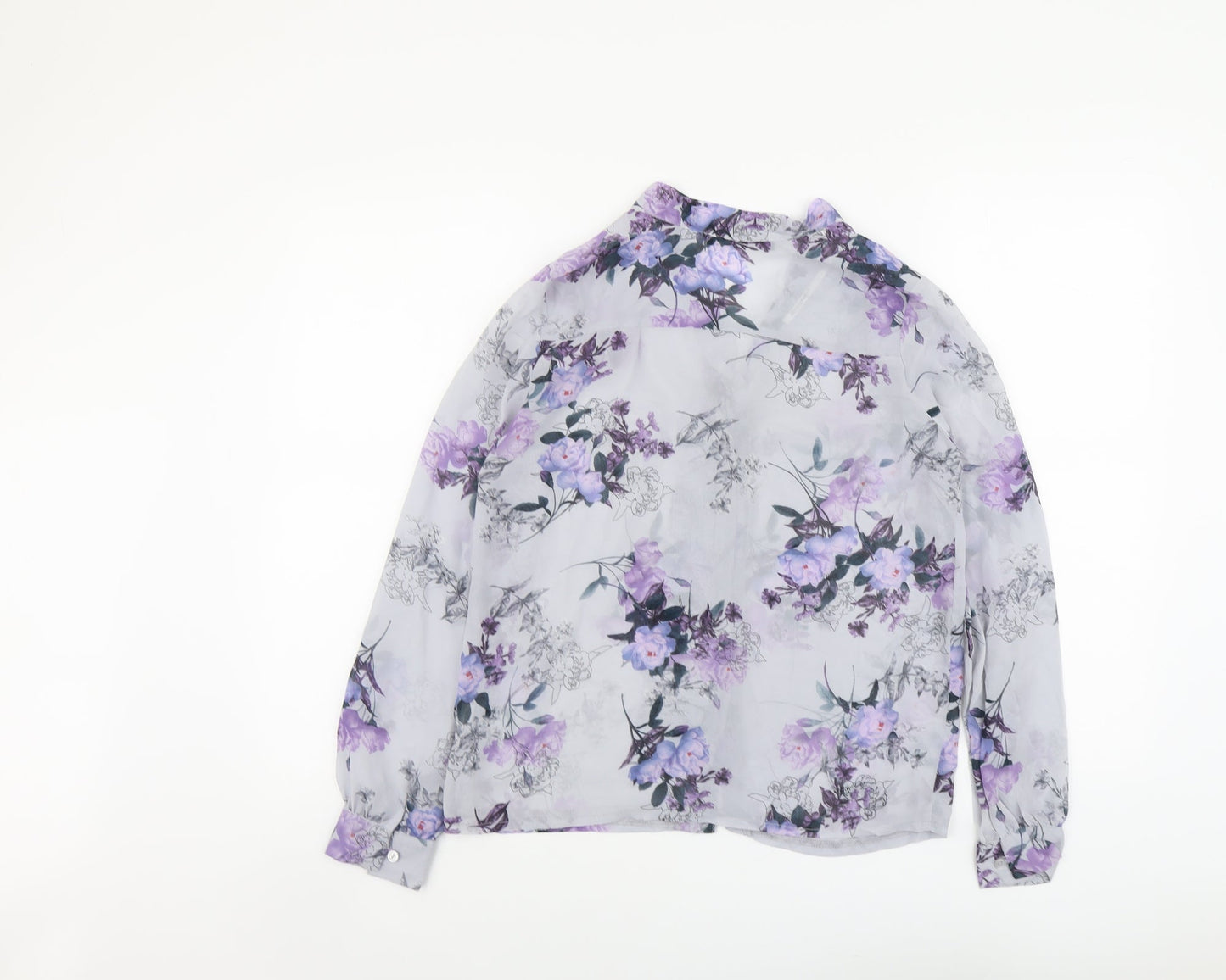 Atmosphere Womens Blue Floral Polyester Basic Button-Up Size 10 V-Neck