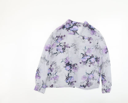 Atmosphere Womens Blue Floral Polyester Basic Button-Up Size 10 V-Neck