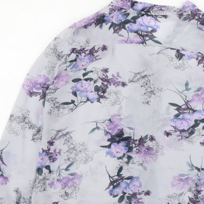 Atmosphere Womens Blue Floral Polyester Basic Button-Up Size 10 V-Neck