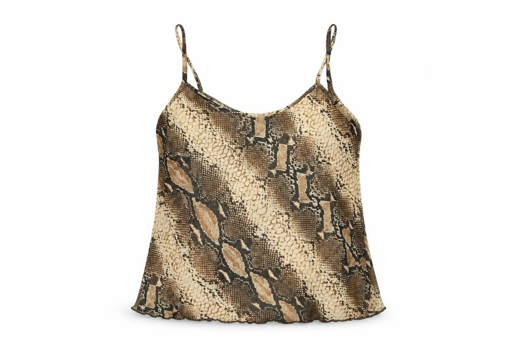 Debenhams Womens Beige Animal Print Polyester Camisole Tank Size 12 Round Neck - Snake Print