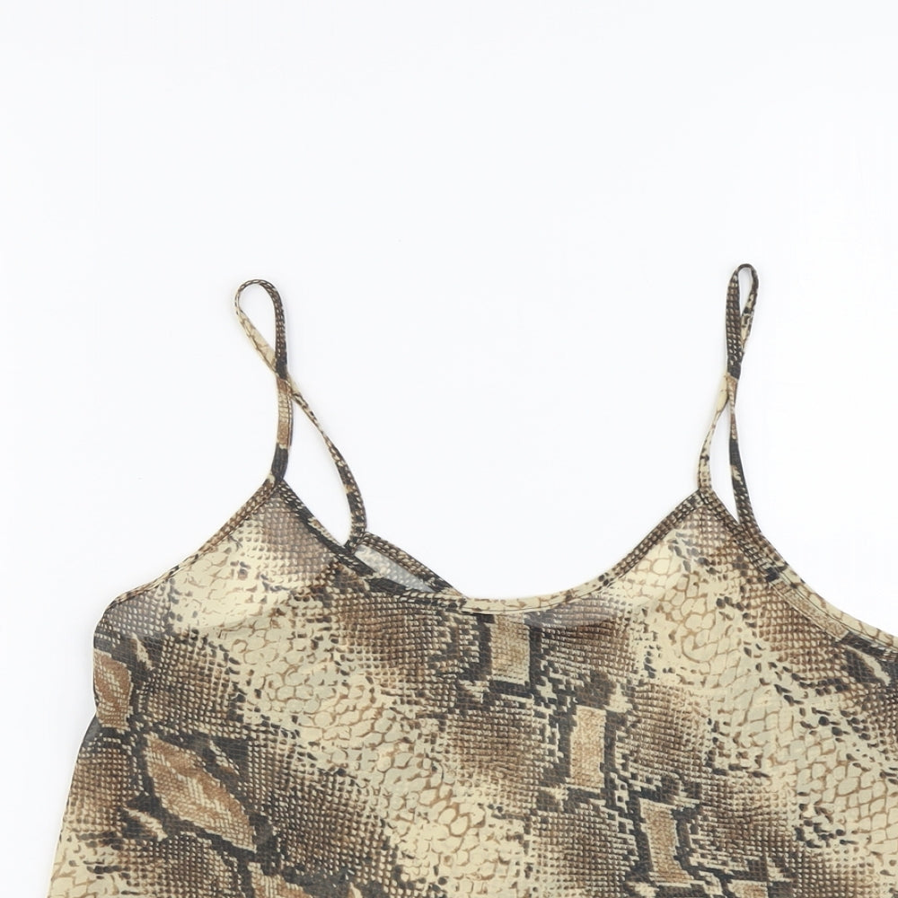 Debenhams Womens Beige Animal Print Polyester Camisole Tank Size 12 Round Neck - Snake Print