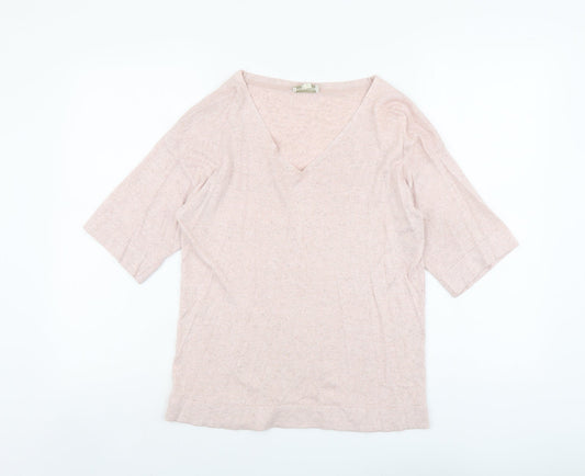 Monsoon Womens Pink V-Neck Cotton Pullover Jumper Size S