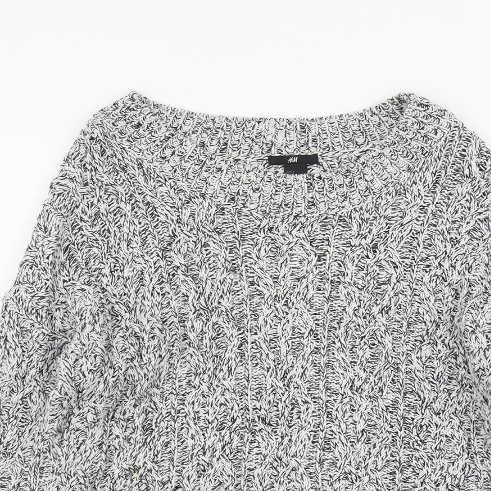 H&M Womens Grey Boat Neck Acrylic Pullover Jumper Size S