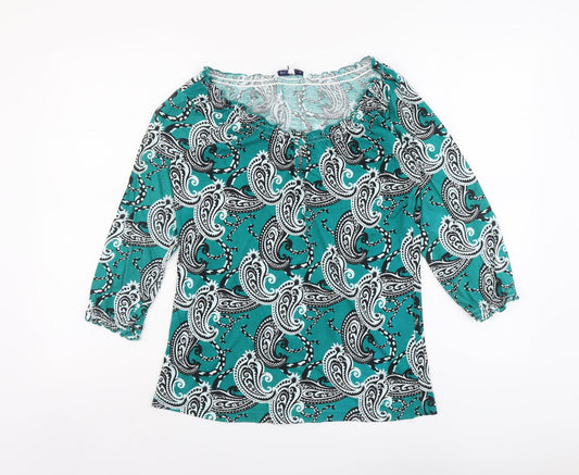 Store Twenty One Womens Green Paisley Cotton Basic Blouse Size 10 Scoop Neck