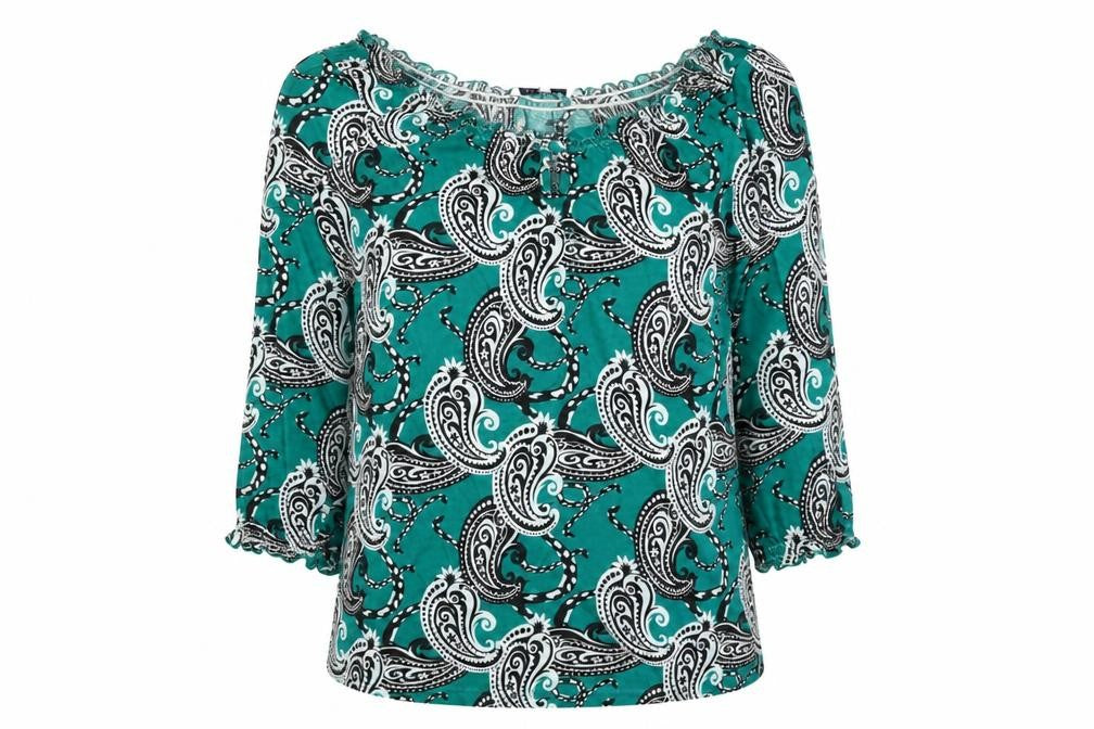 Store Twenty One Womens Green Paisley Cotton Basic Blouse Size 10 Scoop Neck
