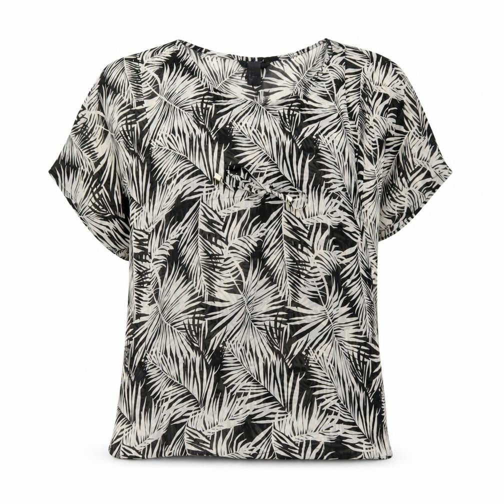 H&M Womens Black Geometric Polyester Tunic Blouse Size 6 Scoop Neck - Drawstring Waist