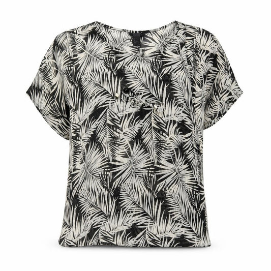 H&M Womens Black Geometric Polyester Tunic Blouse Size 6 Scoop Neck - Drawstring Waist