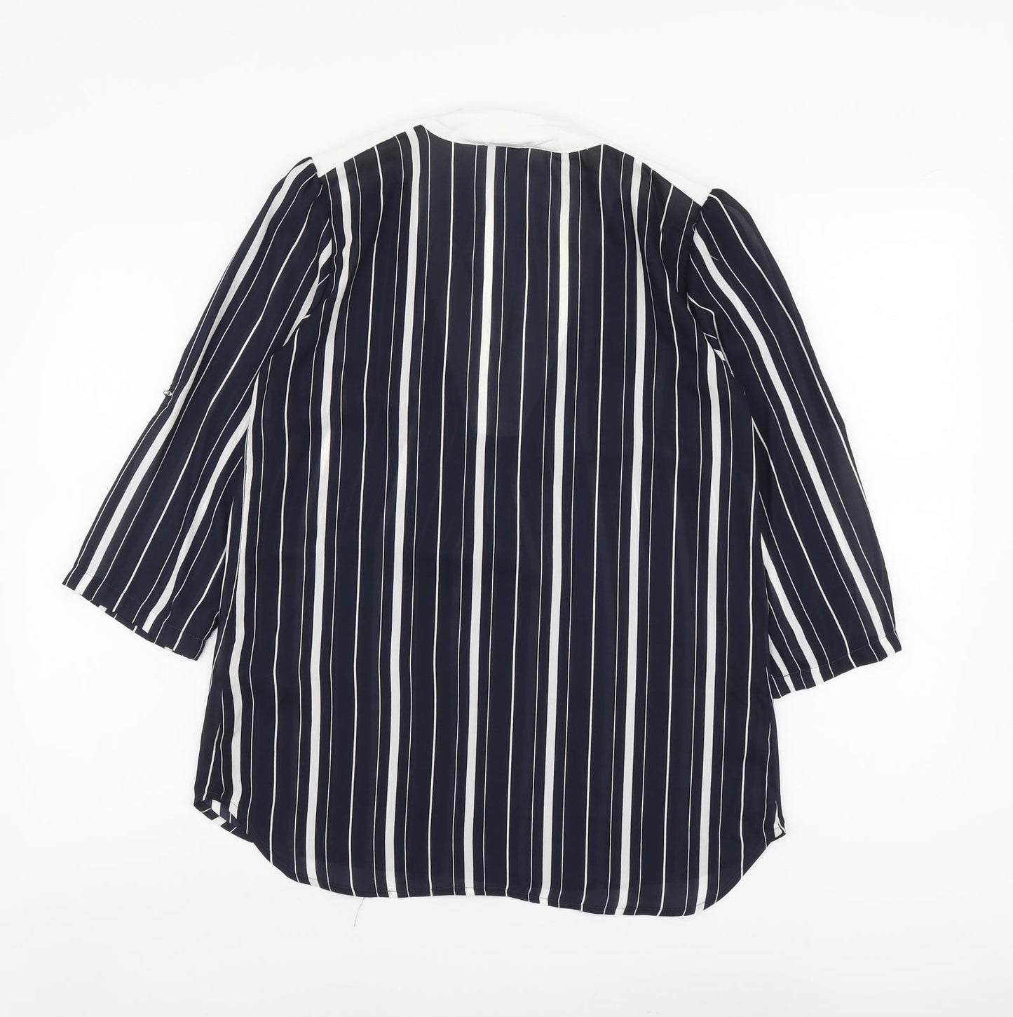 H&M Womens Blue Striped Polyester Basic Blouse Size 8 V-Neck