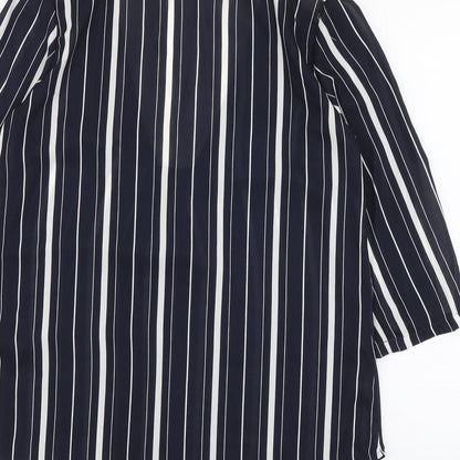 H&M Womens Blue Striped Polyester Basic Blouse Size 8 V-Neck