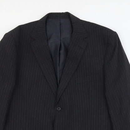 George Mens Grey Striped Polyester Jacket Suit Jacket Size XL Regular