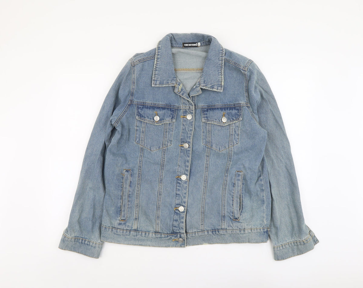 Foreva Young Womens Blue Jacket Size S Button - Flower Detail