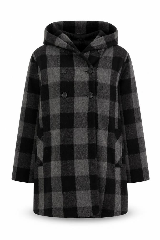 Milo Womens Grey Geometric Overcoat Coat Size 14 Button