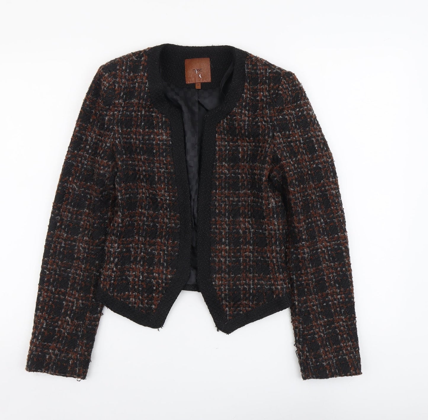 NEXT Womens Black Geometric Jacket Blazer Size 6 Hook & Eye