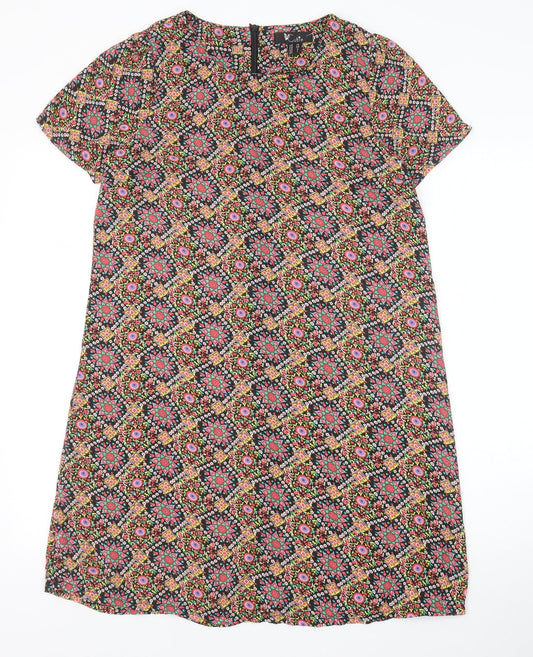 Cutie Womens Multicoloured Geometric Polyester Shift Size 10 Scoop Neck Zip