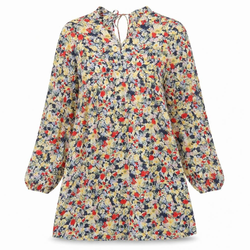 H&M Womens Multicoloured Floral Viscose A-Line Size S V-Neck Tie
