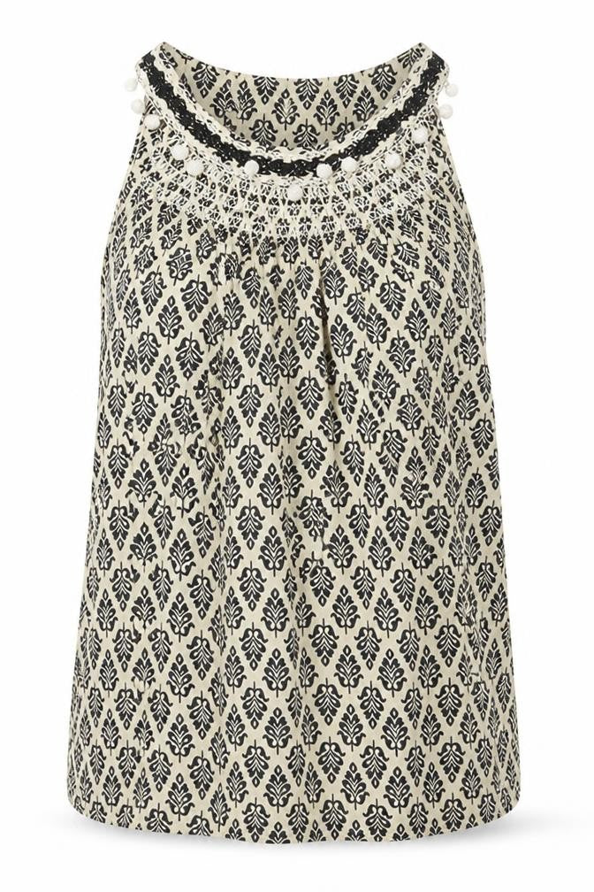 Clements Ribeiro Womens Black Geometric 100% Cotton Basic Tank Size 10 Scoop Neck