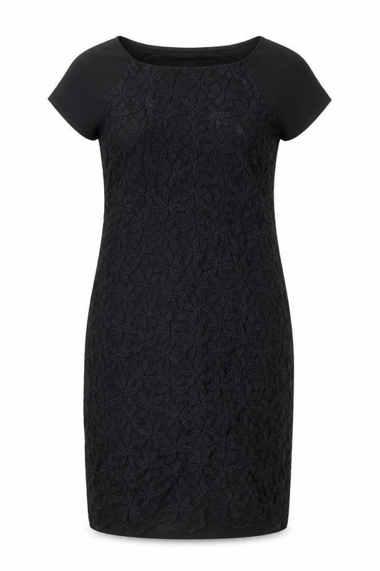 F&F Womens Black Floral Polyester Pencil Dress Size 10 Boat Neck Pullover