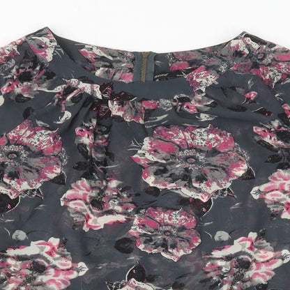 Next Womens Grey Geometric Polyester Basic Blouse Size 10 Round Neck