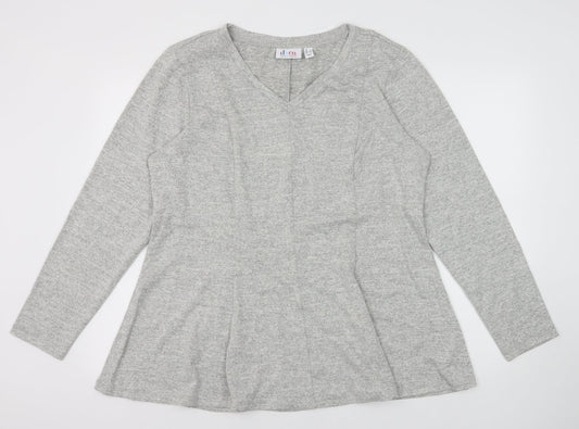 Denim + Company Womens Grey Polyester Basic T-Shirt Size XL V-Neck