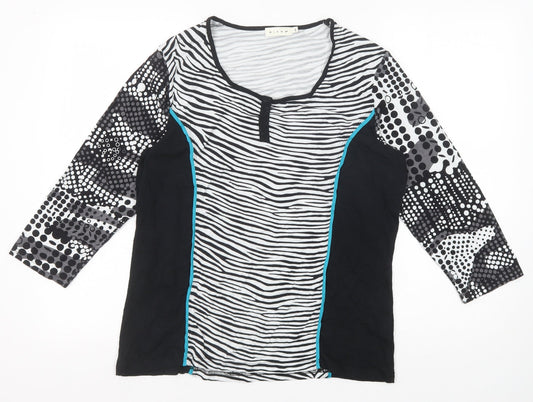 Micha Womens Black Geometric Viscose Basic T-Shirt Size XL Round Neck - Zebra Pattern