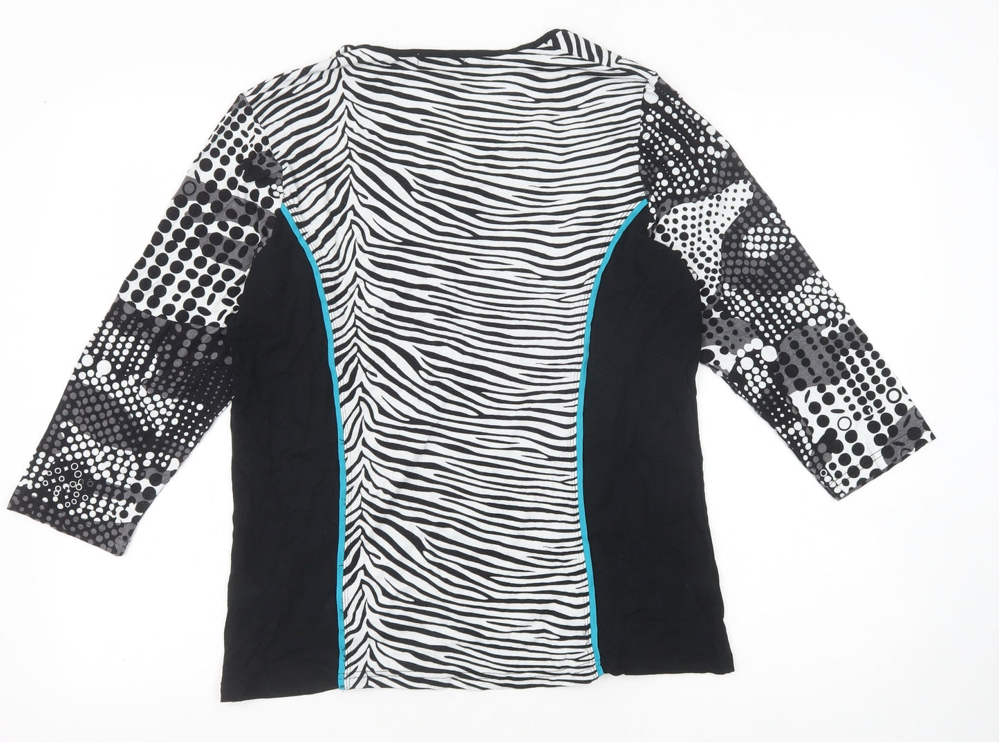 Micha Womens Black Geometric Viscose Basic T-Shirt Size XL Round Neck - Zebra Pattern