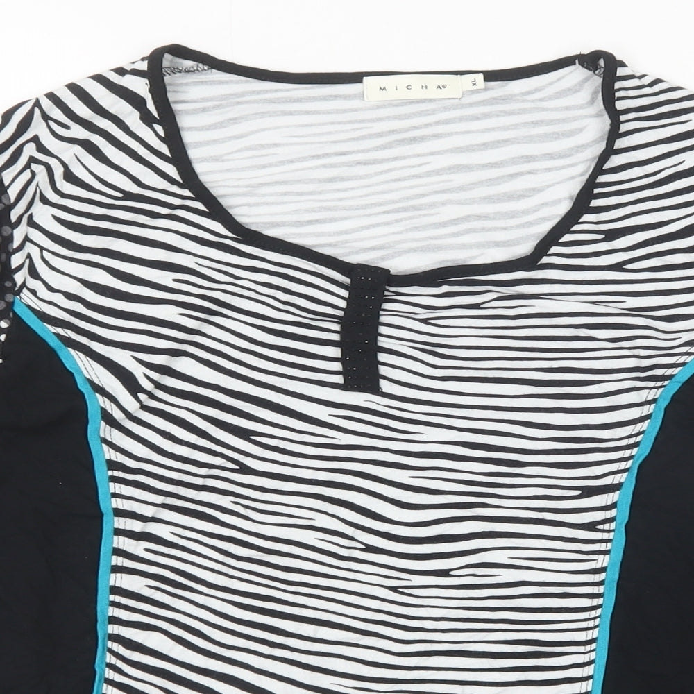 Micha Womens Black Geometric Viscose Basic T-Shirt Size XL Round Neck - Zebra Pattern
