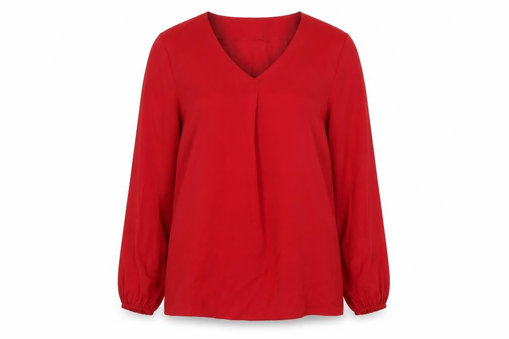 SheIn Womens Red Polyester Basic Blouse Size S V-Neck