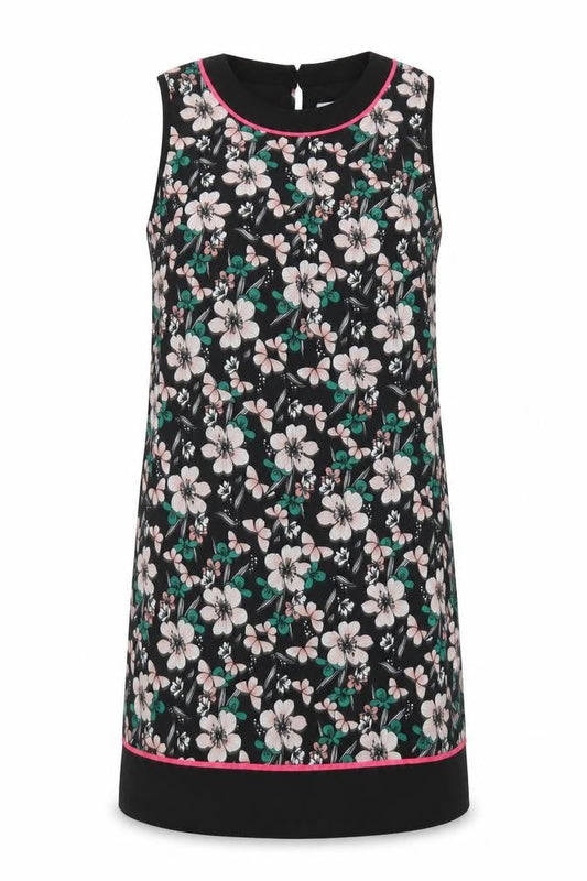 Debenhams Womens Black Floral Polyester Shift Size 10 Round Neck Button